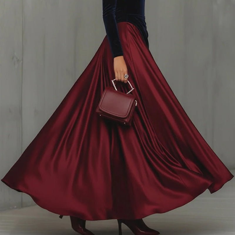 Women’s Elegant Satin Color-blocked Maxi Dress