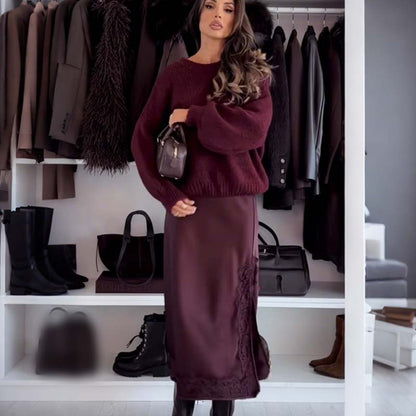 Women's Sweater & Lace Trim Slip Dress 2-Piece Set