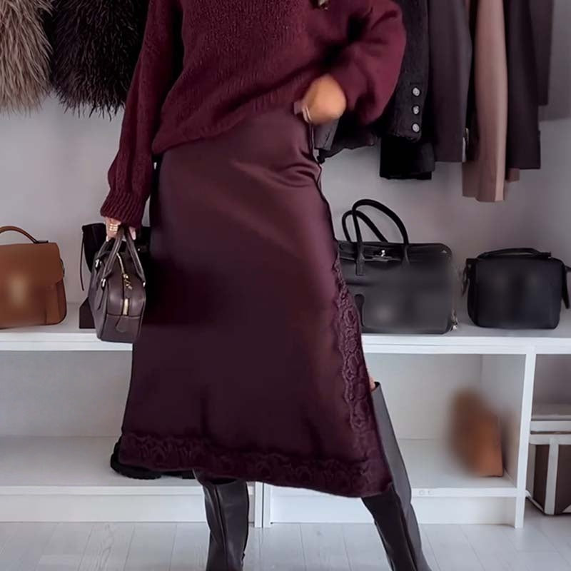 Women's Sweater & Lace Trim Slip Dress 2-Piece Set