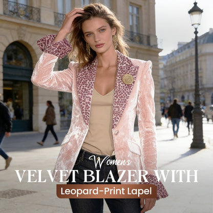 🔥Hot Deals✨Women's Velvet Blazer with Leopard-Print Lapel