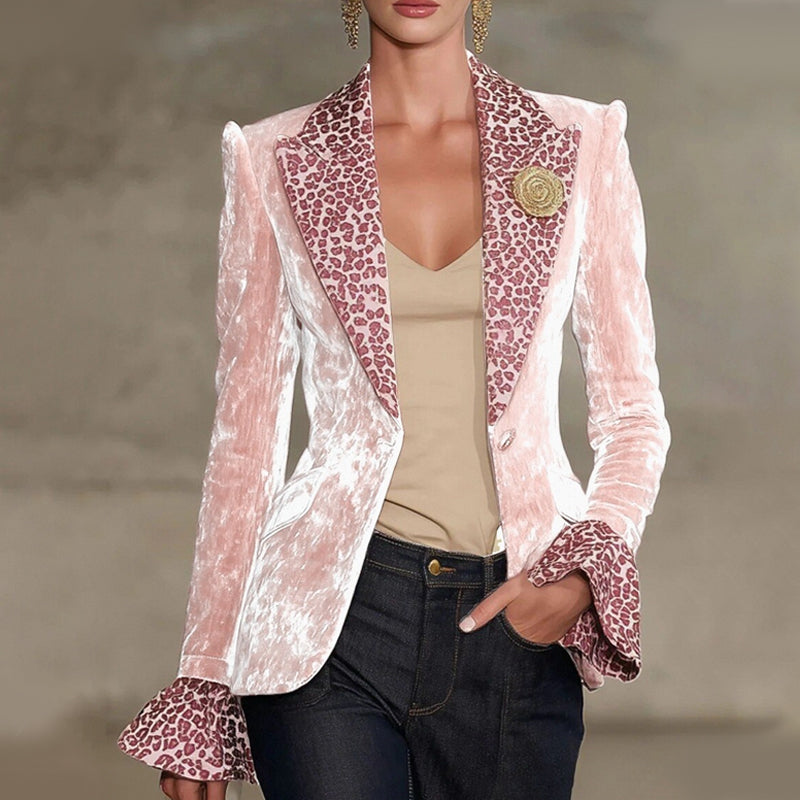 🔥Hot Deals✨Women's Velvet Blazer with Leopard-Print Lapel