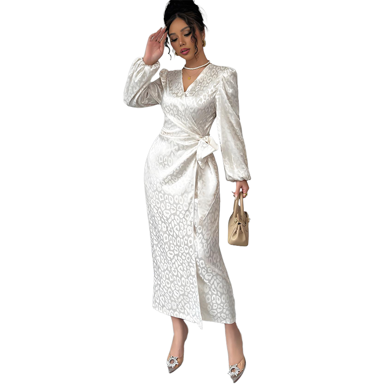 Women's Elegant Leopard Print Tie-Waist Dress