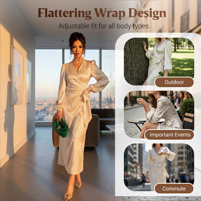 Women's Elegant Leopard Print Tie-Waist Dress