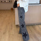 Star Patch Rhinestone Wide-Leg Denim Pants