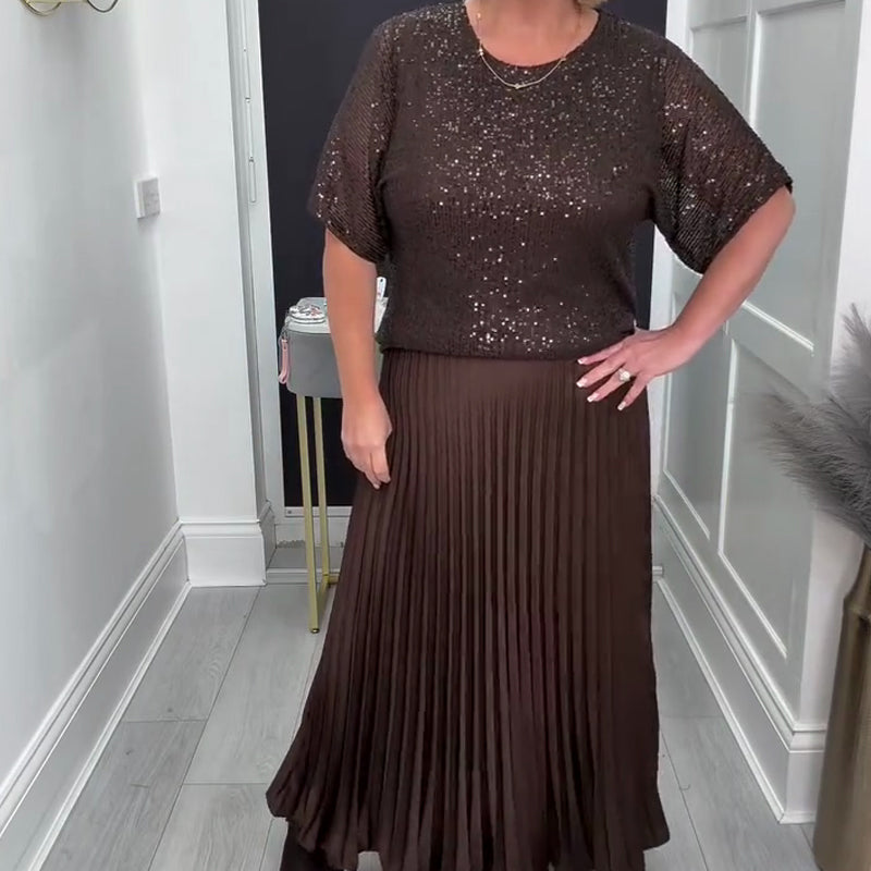 Women's Sequin Top and Pleated Skirt Set