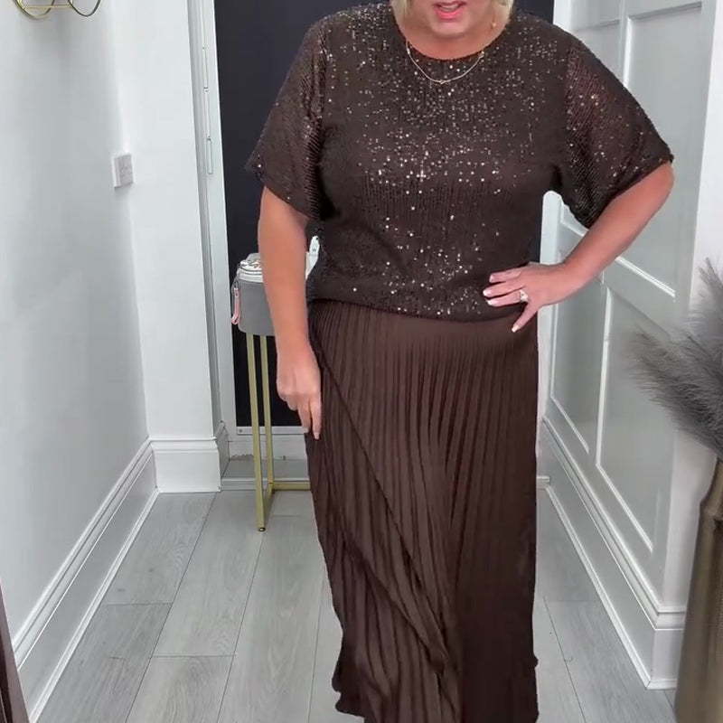 Women's Sequin Top and Pleated Skirt Set