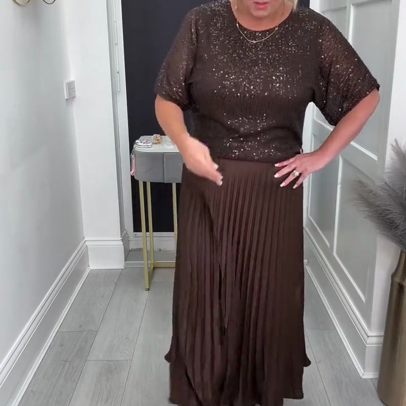 Women's Sequin Top and Pleated Skirt Set