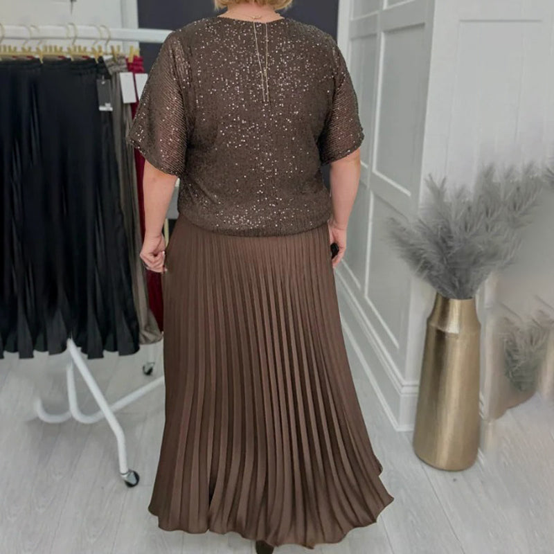 Women's Sequin Top and Pleated Skirt Set