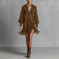 Women's Long Sleeve V-Neck Fringed Faux Suede Dress