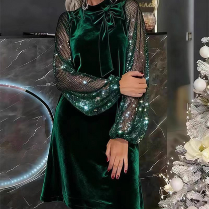 Women's Sequin Bow Tie Neck Dress