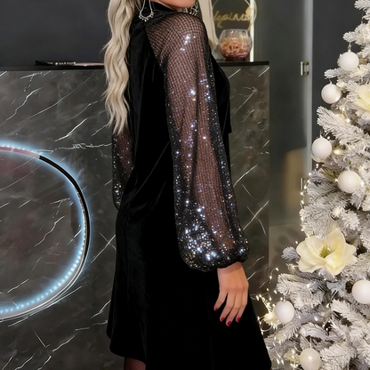 Women's Sequin Bow Tie Neck Dress