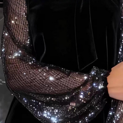 Women's Sequin Bow Tie Neck Dress