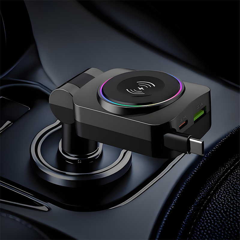 PD30W 4-in-1 Car Retractable Charger with Ambient Light