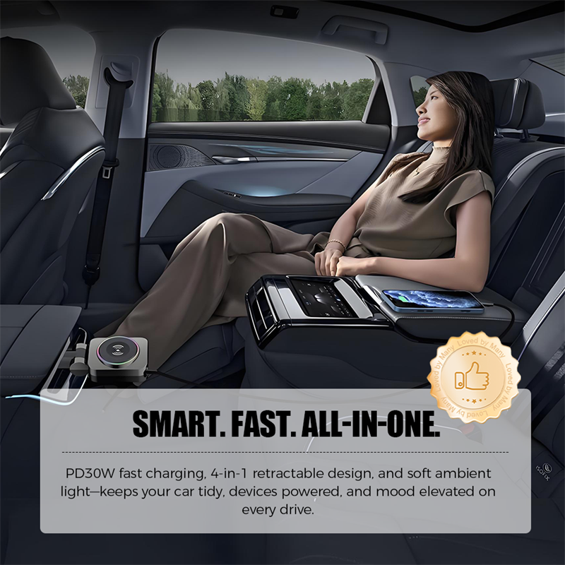 PD30W 4-in-1 Car Retractable Charger with Ambient Light