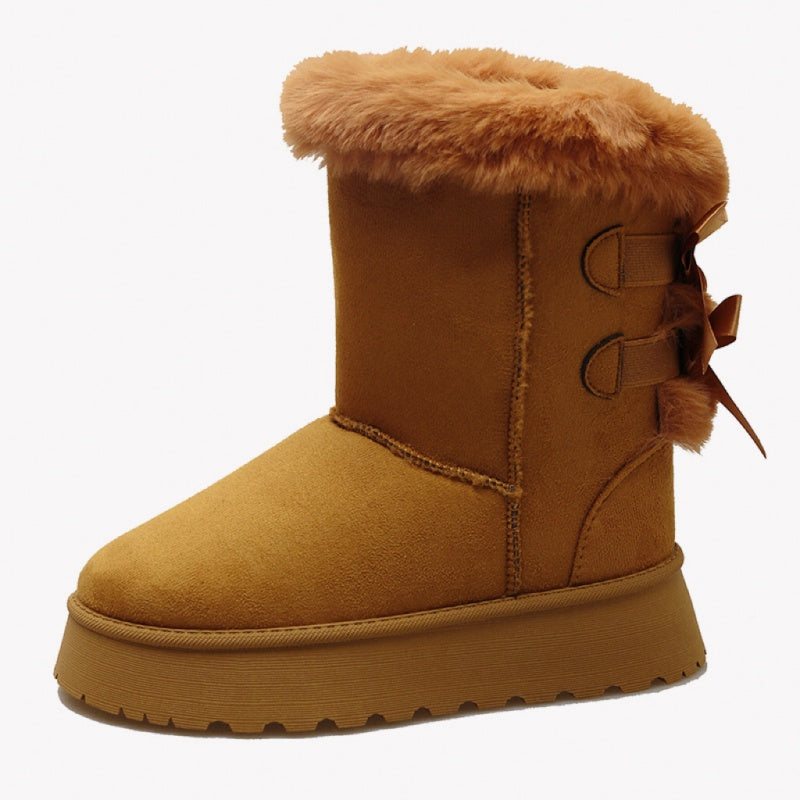 Women's Platform Snow Boots with Bow Detail