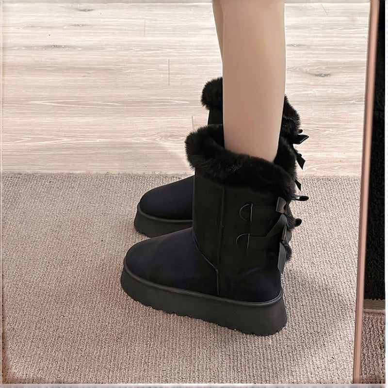 Women's Platform Snow Boots with Bow Detail