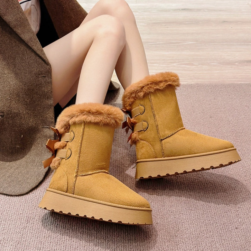 Women's Platform Snow Boots with Bow Detail