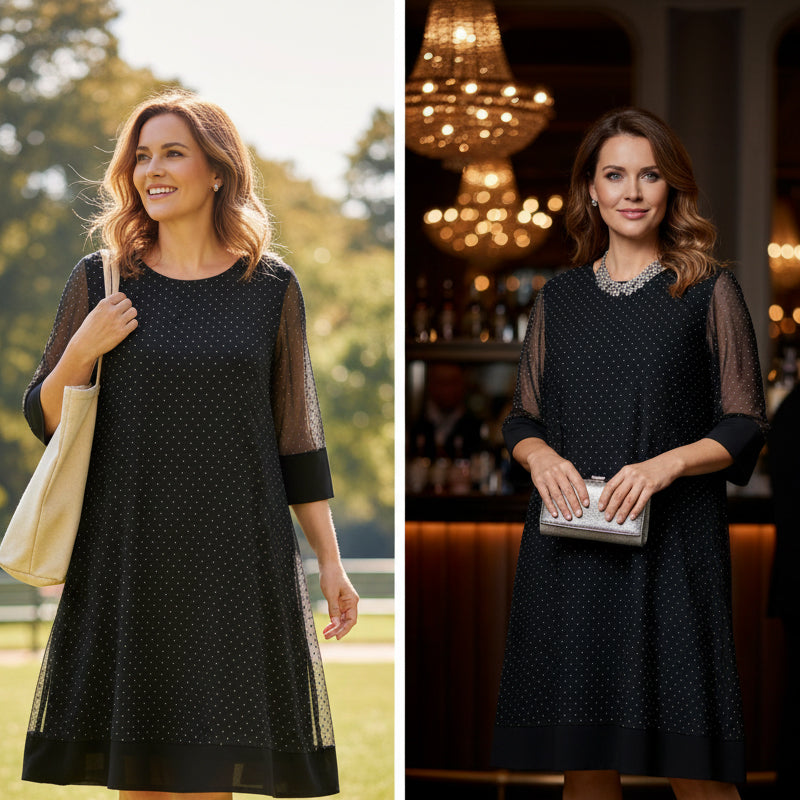 Women's Sparkly Rhinestone Dress with Sheer Sleeves