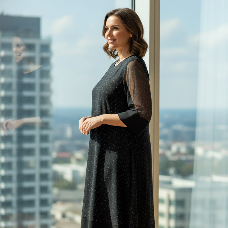 Women's Sparkly Rhinestone Dress with Sheer Sleeves