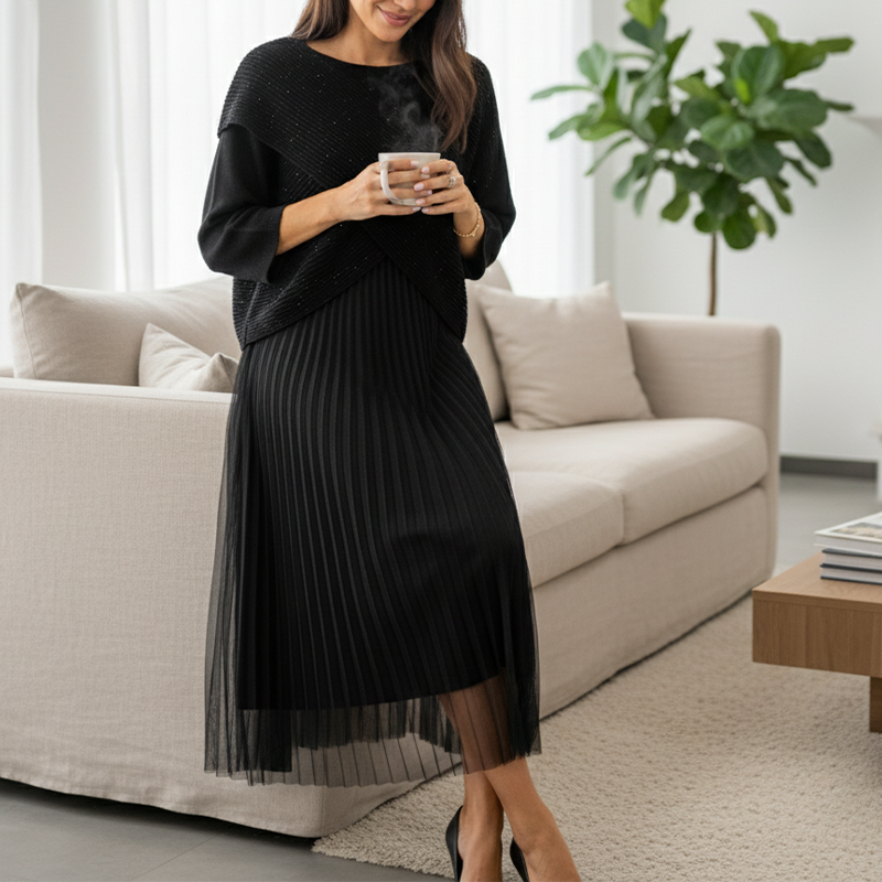 Women’s Sparkle Top & Vest Midi Skirt Set