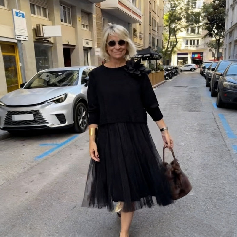 Women's Long-Sleeve Tops & Sleeveless Dress 2-Piece Set