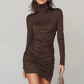 Women's Turtleneck Ruched Bodycon Dress
