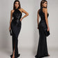 Women’s Stunning Sequin Halter Slit Maxi Dress