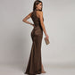 Women’s Stunning Sequin Halter Slit Maxi Dress