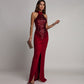Women’s Stunning Sequin Halter Slit Maxi Dress