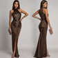 Women’s Stunning Sequin Halter Slit Maxi Dress