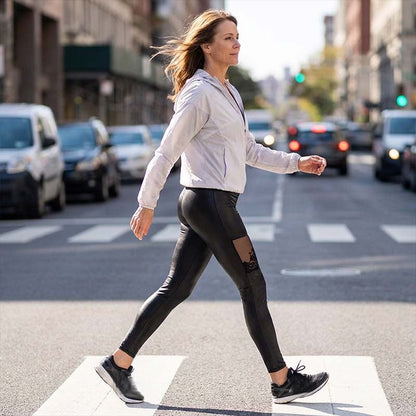 Women's High Waisted Lace Spliced Faux Leather Pants