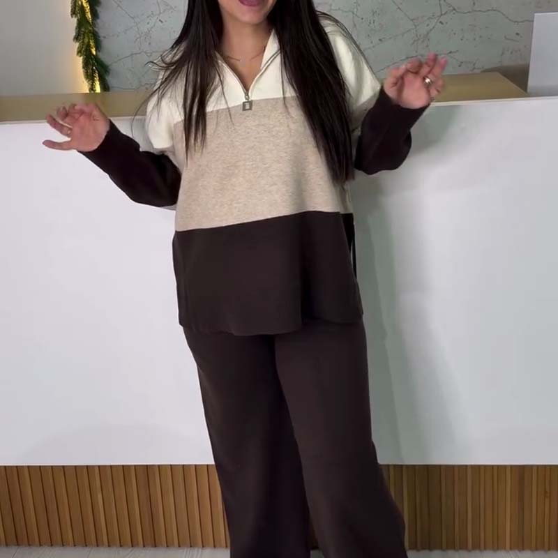 Women's Half-Zip Color-Block 2-Piece Set