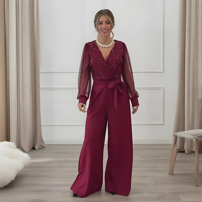 Women's Long Sleeve V-Neck Sequin Jumpsuit