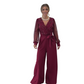 Women's Long Sleeve V-Neck Sequin Jumpsuit