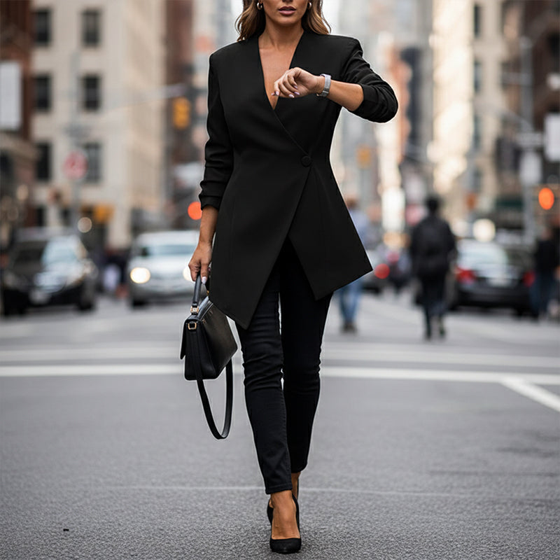 Chic Asymmetrical V-Neck Blazer for Women