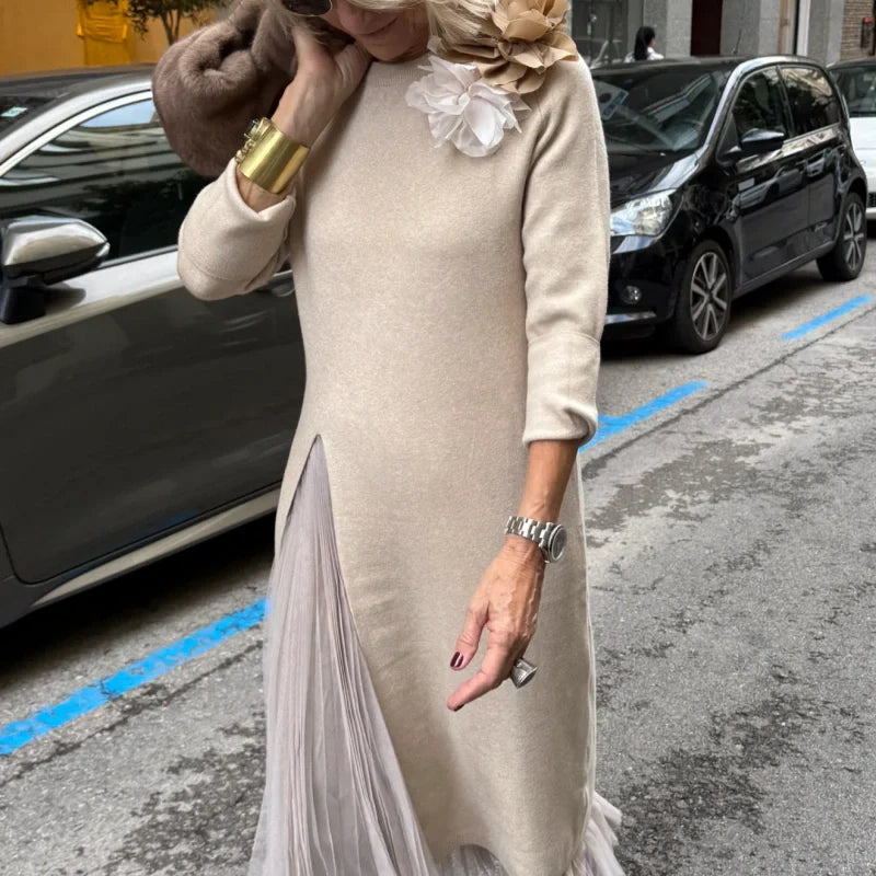 Women’s Elegant Knit Midi Dress with Side Slit