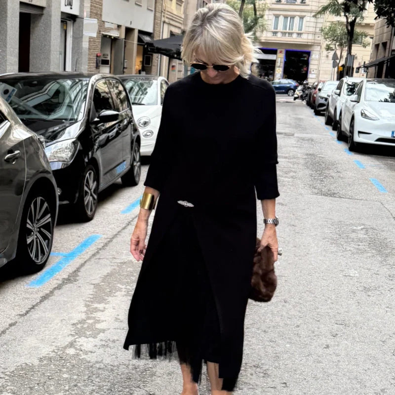 Women’s Elegant Knit Midi Dress with Side Slit