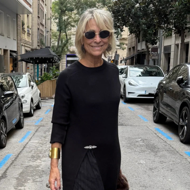 Women’s Elegant Knit Midi Dress with Side Slit