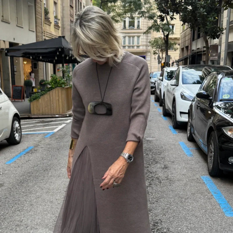 Women’s Elegant Knit Midi Dress with Side Slit