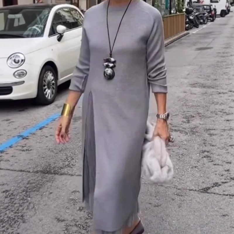 Women’s Elegant Knit Midi Dress with Side Slit