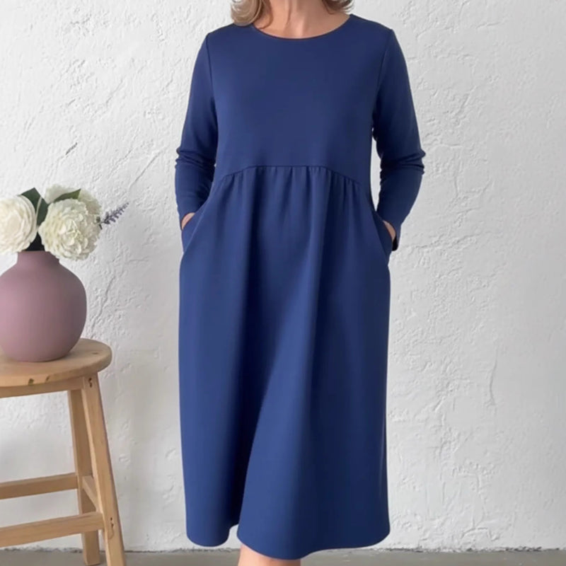 👗Women's Loose Fit Round Neck Midi Dress with Pockets-Effortless Comfort & Everyday Elegance✨