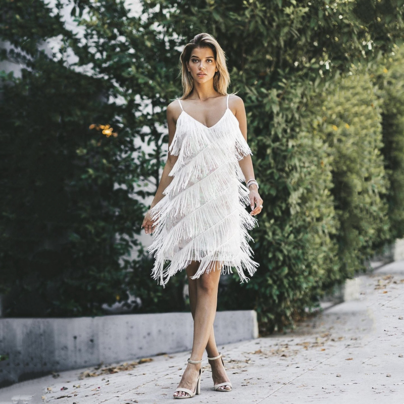 Women's V-Neck Sequin Tassel Party Dress