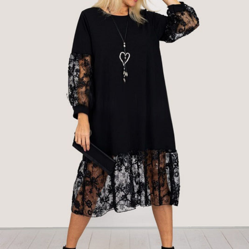 Lace Panel Sleeve & Hem Shift Dress