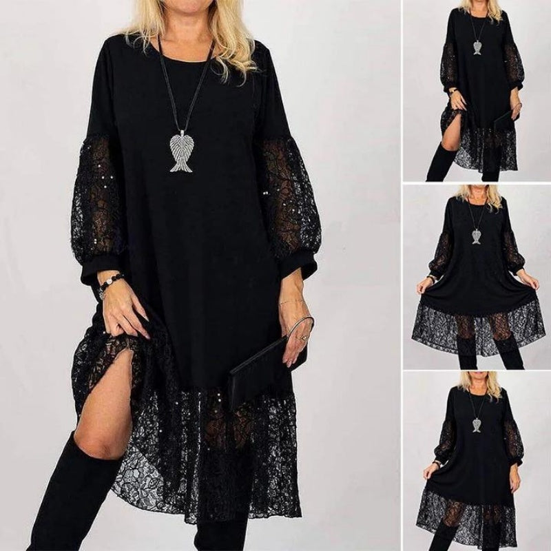 Lace Panel Sleeve & Hem Shift Dress