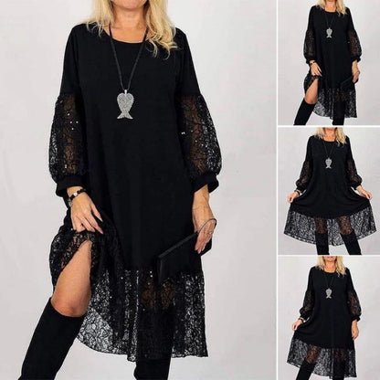 Lace Panel Sleeve & Hem Shift Dress