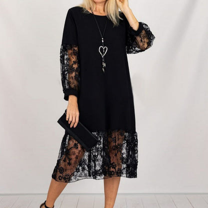 Lace Panel Sleeve & Hem Shift Dress