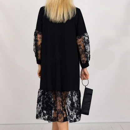 Lace Panel Sleeve & Hem Shift Dress