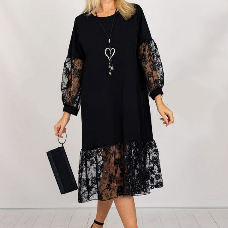 Lace Panel Sleeve & Hem Shift Dress