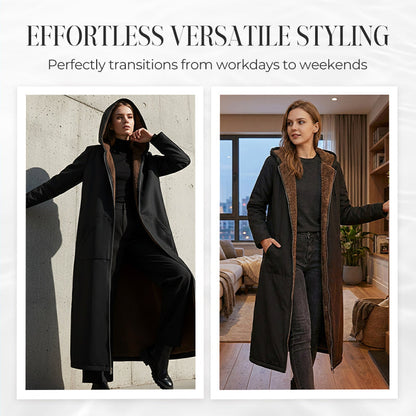 ⏳Limited-time 49% off⏰Women’s Vintage Fuzzy-Lined Long Coat With Hood🧥