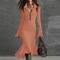 Women's Zipper Lapel Flare Sleeve Knit Fishtail Dress